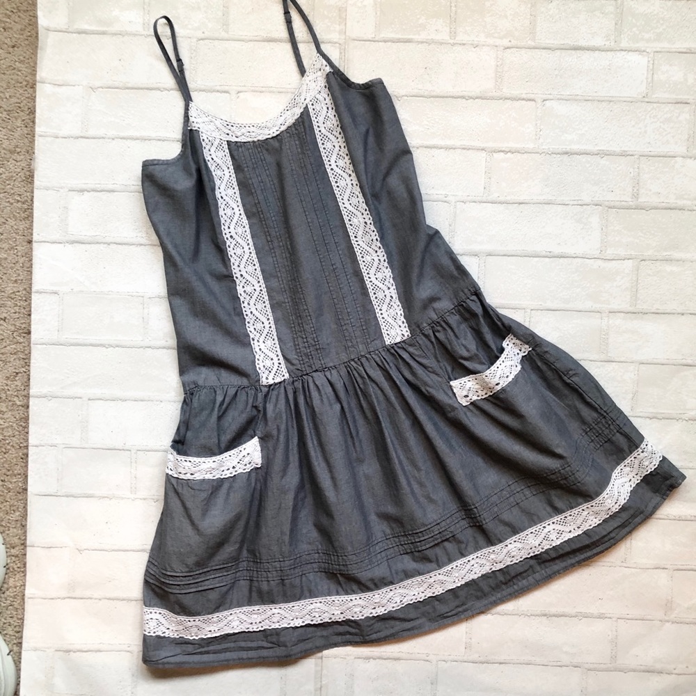 Mossimo Supply Co. Chambray Lace Drop Waist Mini Dress Blue Size Small